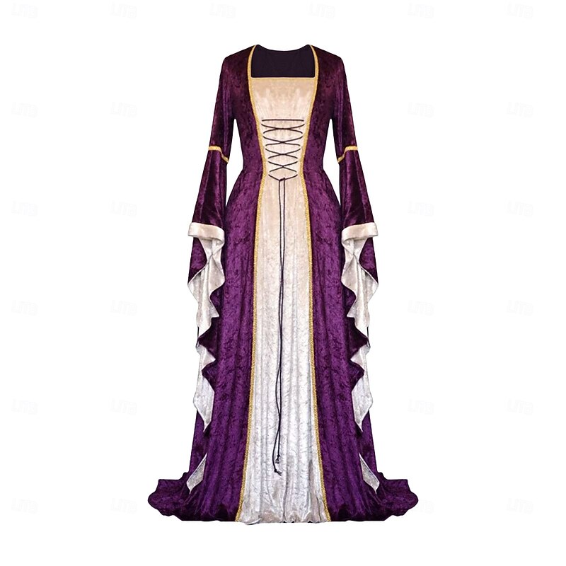 Women's Renaissance Dress Medieval Costume Velvet Trumpet Sleeve Queen Dresses Outlander Plus Size Retro Vintage Long Sleeve Floor Length2