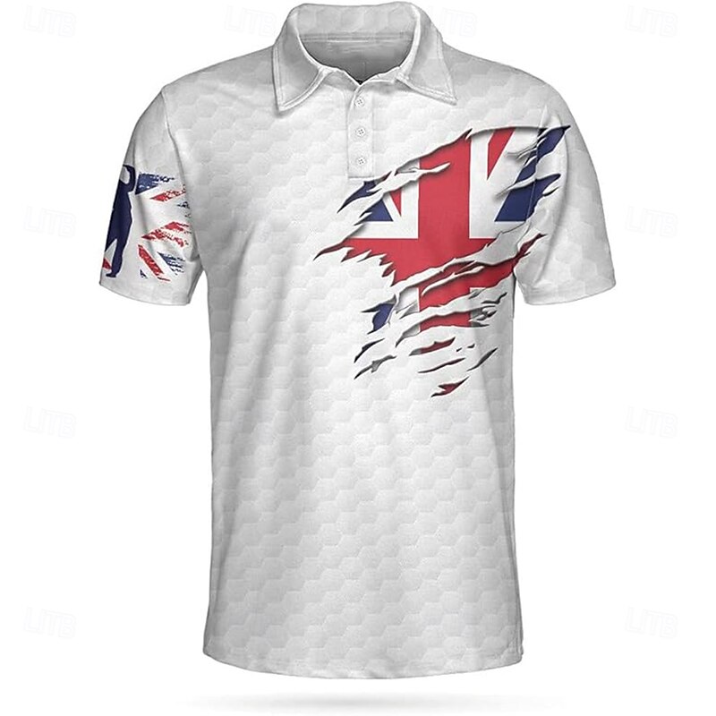 Men's Golf Sports Polo Shirts Short Sleeve Polo Shirts Collared Shirts Casual Outdoor Athleisure Daily Wear Buttons 3D Print Summer White2