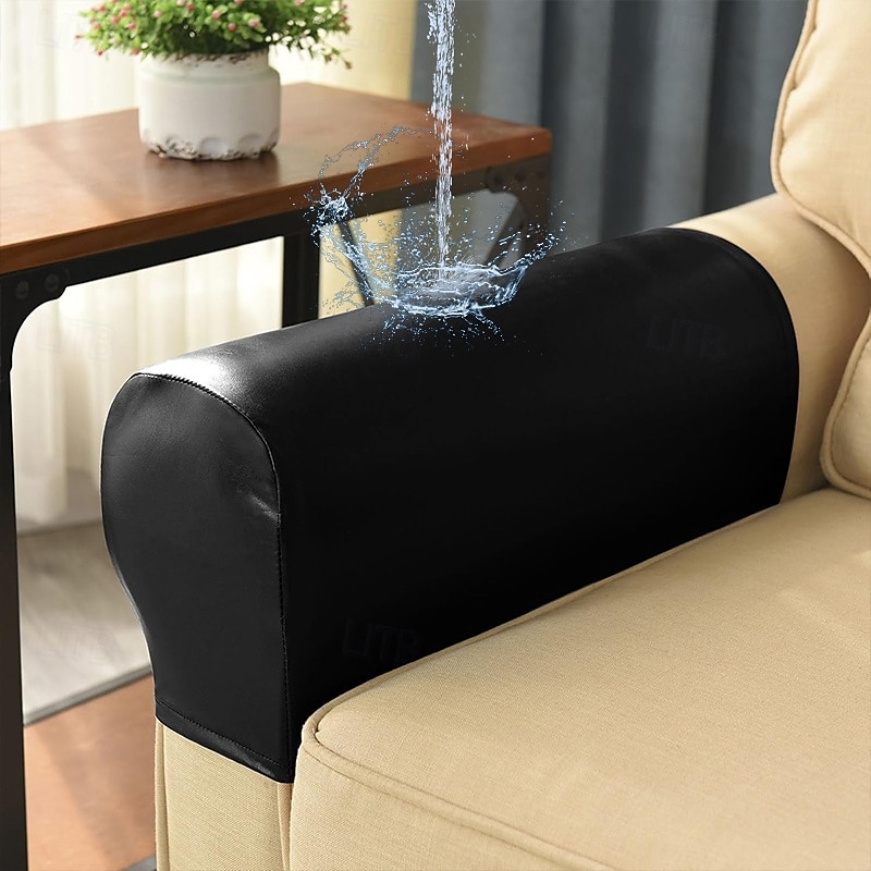 Sofa Armrest Cover Ultra Thick and Soft PU Leather Stretch Sofa Arm Cover for Recliners Sofas Chairs Loveseats Elastic Waterproof Furniture Armrest Protector for Couch