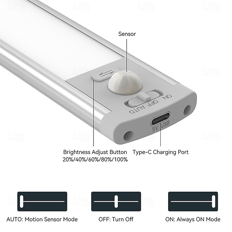 2 PACK Under Cabinet Lighting, 25cm Under Cabinet Lights Battery Operated, 40-LED Beeds, Rechargeable,  Motion Sensor Light, Magnetic Dimmable Closet Lights, Wireless Under Counter Lights2