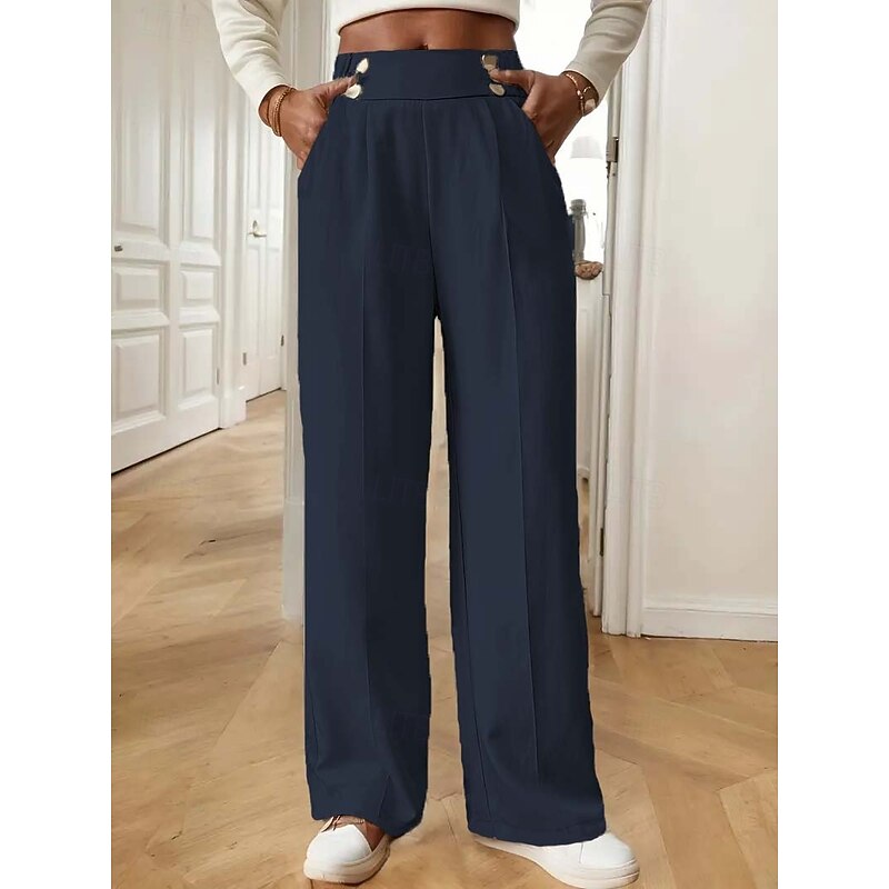 Women's Slacks Fashion Chino Full Length High Waist Plain Pocket Comfy Soft Inelastic Office / Career Casual Daily Apricot Black Dark navy Khaki Spring, Fall, Winter, Summer Loose Fit4