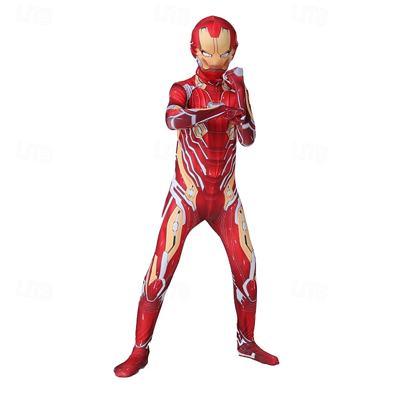Iron Man Superhero Jumpsuit Bodysuits Onesie Costume Party Cosplay Movie Cosplay for Men's Boys Kid's Adults' Halloween Carnival Performance3