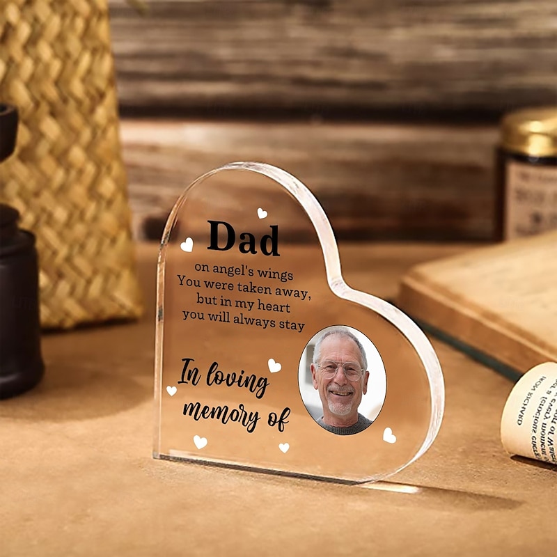 Personalized Heart Shaped Acrylic Plaque, Custom Memorial Gift, Elegant Tribute Decoration to Honor Loved Ones, Perfect for Remembrance and Commemoration4