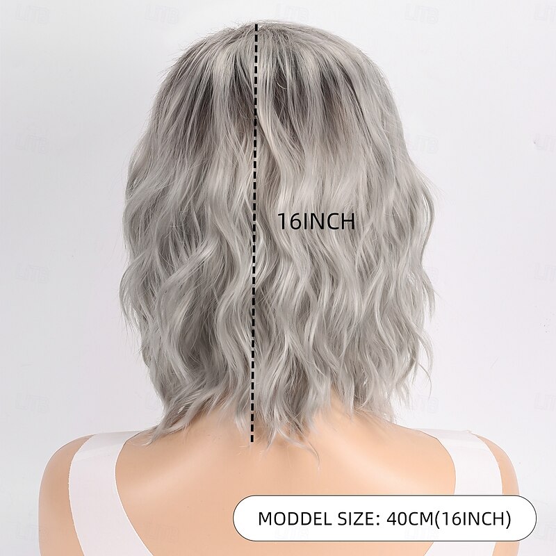 Synthetic Wig Curly Micro Locs Asymmetrical Deep Parting Machine Made Wig 16 inch A1 Synthetic Hair Men's Middle Part Cool Comfortable Silver4