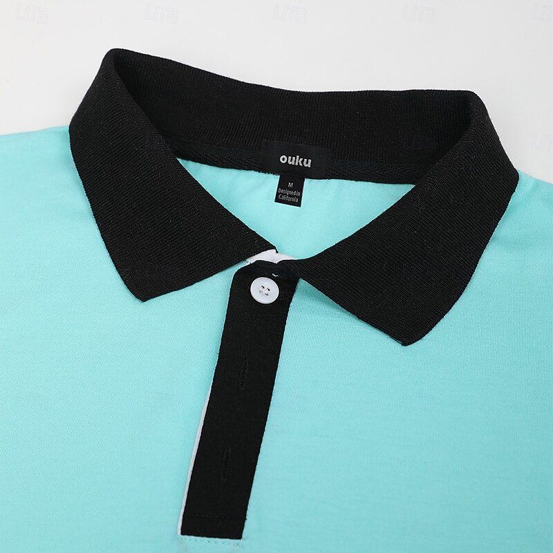 Men's Cotton Polo Shirt Golf Shirt Casual Ribbed Polo Collar Short Sleeve Fashion Basic Solid Color Sporty Logo Summer All Seasons Slim Fit Dark Red Black White Blue Light Green Cotton Polo Shirt3