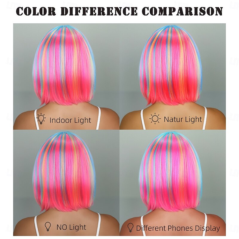 Synthetic Wig kinky Straight Natural Straight Layered Haircut Neat Bang Machine Made Wig 14 inch A1 Synthetic Hair Women's Classic Comfortable Ombre Hair Mixed Color3