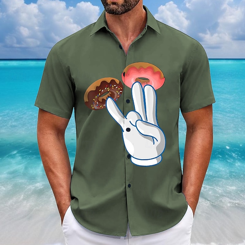 Men's Novelty Funny Donuts Shirt Summer Hawaiian Shirt Button Up Shirt Short Sleeve Hawaiian Resort Vacation Holiday Beach Wear Summer Spring Turndown 3D Print Collared Shirts Pink Blue Green3