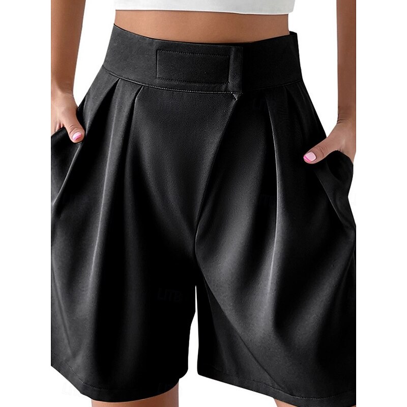 Women's Shorts Baggy Pants Chinos Shorts Fashion Streetwear Basic Knee Length High Waist Plain Pocket Elastic Waistband Comfy Soft Comfortable Micro-elastic Outdoor Street Black White Red Brown2