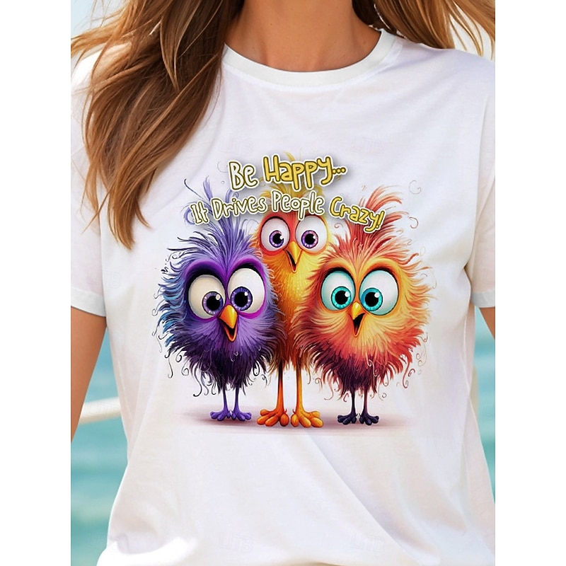 Women's T Shirt Graphic Animal Bird Vintage Stylish Classic Short Sleeve Crew Neck Round Neck Regular Tops Daily Print White Pink Light Blue Summer Spring3