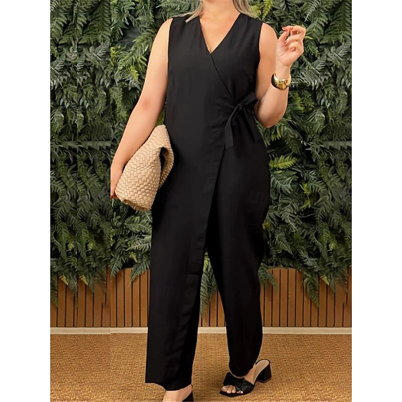 Women's Normal Jumpsuit Streetwear Solid Color Sleeveless V Neck Lace up Street Daily Regular Fit Black White Yellow Summer2