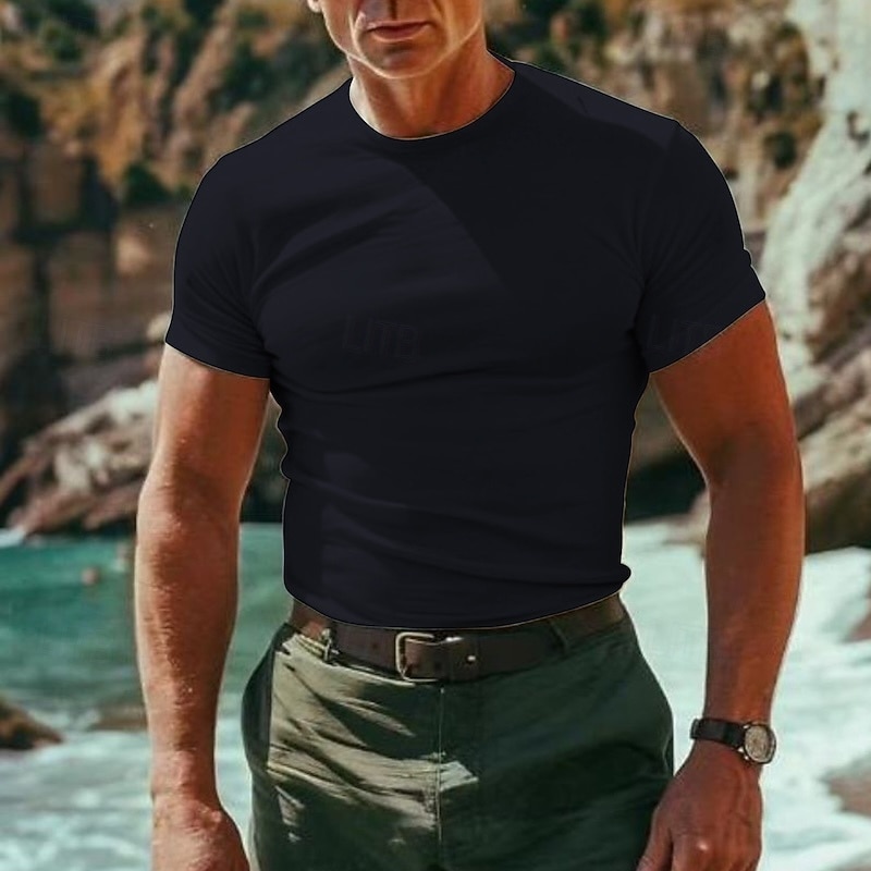 Men's Cotton T Shirt Short Sleeve Crew Neck Summer Plain Basic Classic Vacation Casual Daily Black White Pink Top Tee for Men4