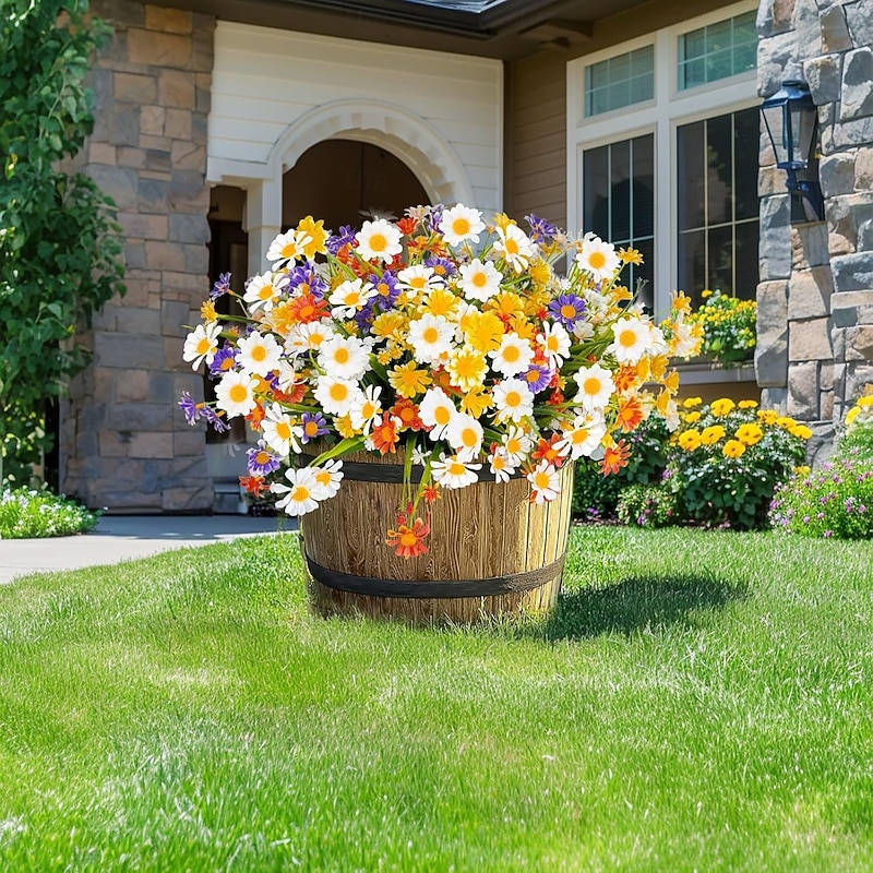 8 Bundles Artificial Daisy Flowers for Outdoors Summer Decor UV Resistant Faux Cemetery Flowers Plastic Greenery Shrub Fake Artificial Plants Outside Home Gardens Porch Planter Indoor Spring3