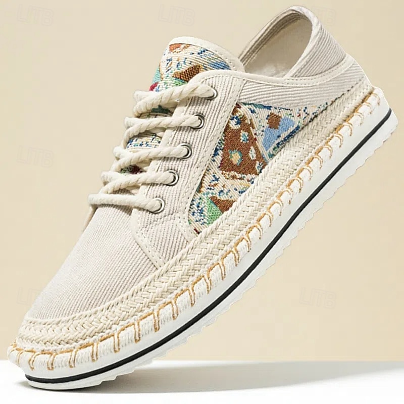 Men's Sneakers - Suede Upper with Colorful Patterns, Hemp - like Rope Sole, Casual Style for Daily Wear & Street Fashion