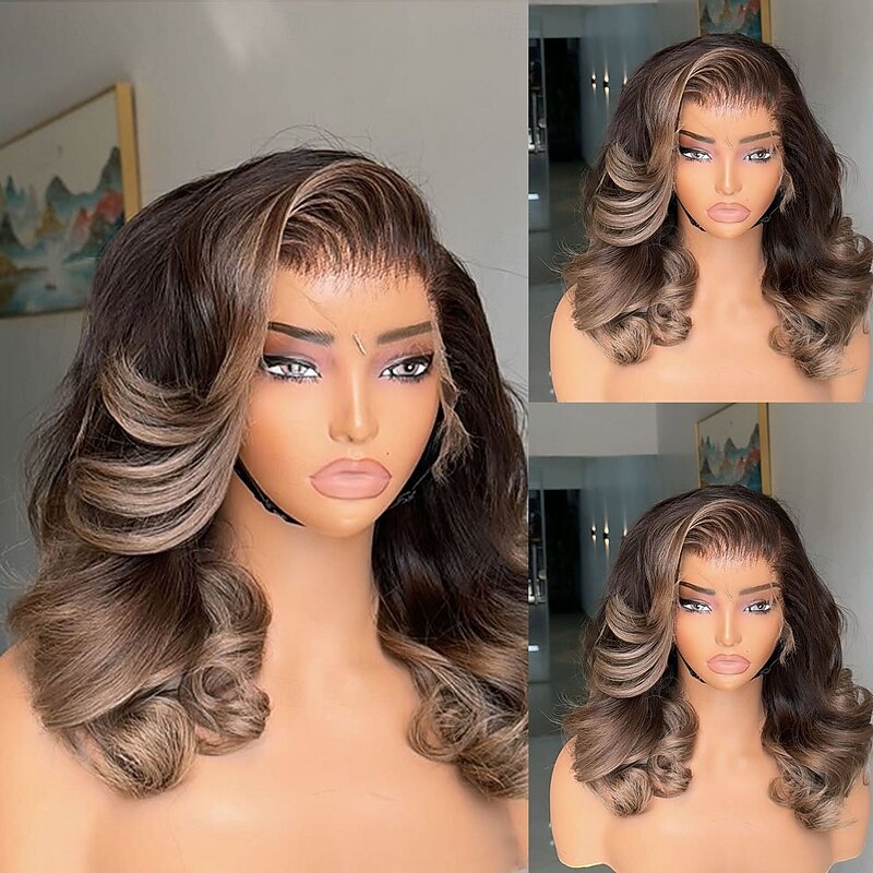 Remy Human Hair 5x5 Closure 13x4 Lace Front Wig Free Part Brazilian Hair Wavy White Multi-color Wig 130% 150% Density Highlighted / Balayage Hair Natural Hairline 100% Virgin Glueless Pre-Plucked For