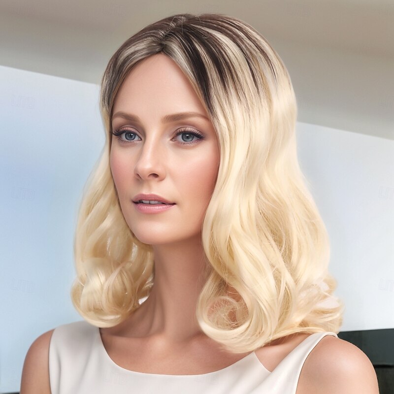 Synthetic Wig Wavy Curly Weave Middle Part Asymmetrical Machine Made Wig 30 inch A1 Synthetic Hair Women's Classic Comfortable Color Gradient Mixed Color2