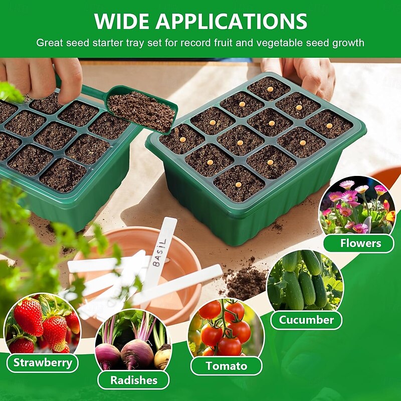 5 Packs Seed Starter Tray, Adjustable Brightness and Timer, Upgraded Full Spectrum LEDs, Seed Starter Kit with Drainage Holes, Tools and Labels for Indoor Plant Growing4