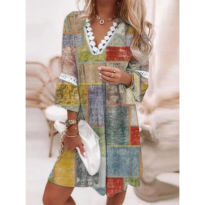 Women's Mini Dress Casual Dress Summer Dress Fashion Modern Vacation Daily Weekend Regular Fit Floral Graphic Color Gradient 3/4 Length Sleeve V Neck White Pink Wine Navy Blue Summer4