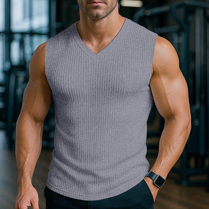 Men's Tank Top Undershirt Sleeveless Shirt Muscle Shirt Sleeveless V Neck Summer Plain Pit Strip Fashion Designer Sporty Plain Outdoor Casual Going out Black White Light Grey Top Tee for Men4