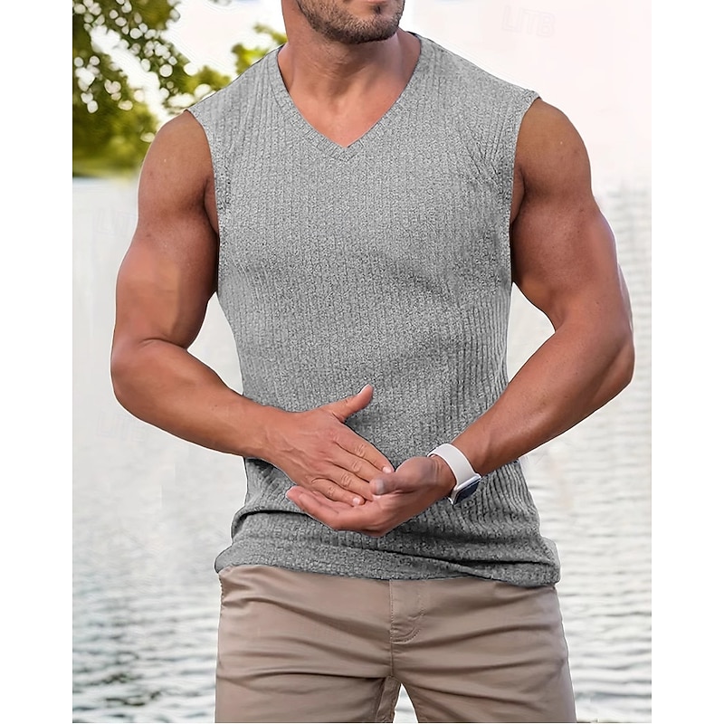 Men's Tank Top Vest Top Undershirt Sleeveless Shirt Sleeveless V Neck Summer Plain Fashion Designer Vacation Street Going out Black Pink Green Top Tee for Men