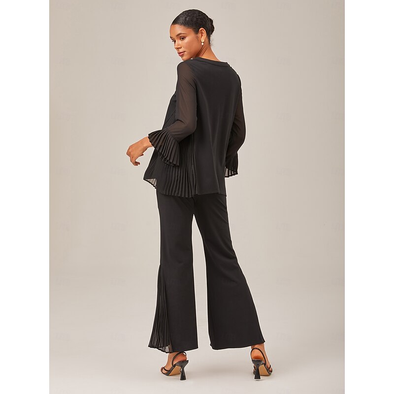 Black Contrast Design Pleated Fabric Set2