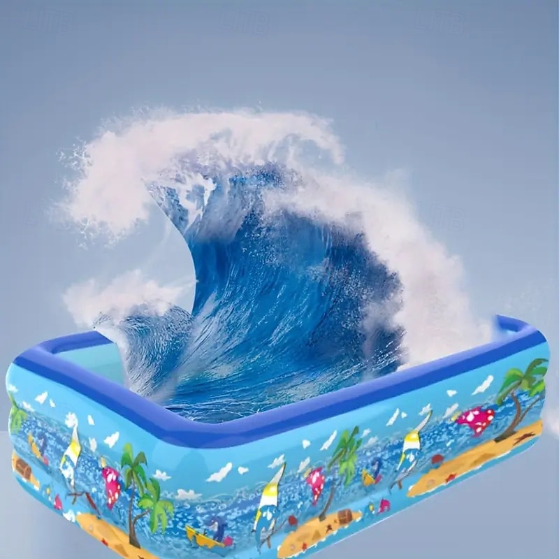 Inflatable Top Ring Swimming Pool Family Size PVC Paddling Pool with Multiple Components - Electricity-Free Home Swim and Play Pool with Thickened Marine Ball Pit Design2