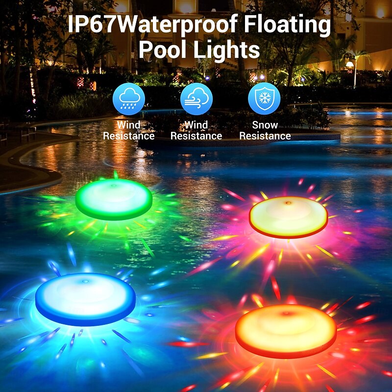 2 Pcs Underwater Lights Water Floating Lights RGB Color Changing Battery Powered Pool Bathtub Pond Landscape Decoration3