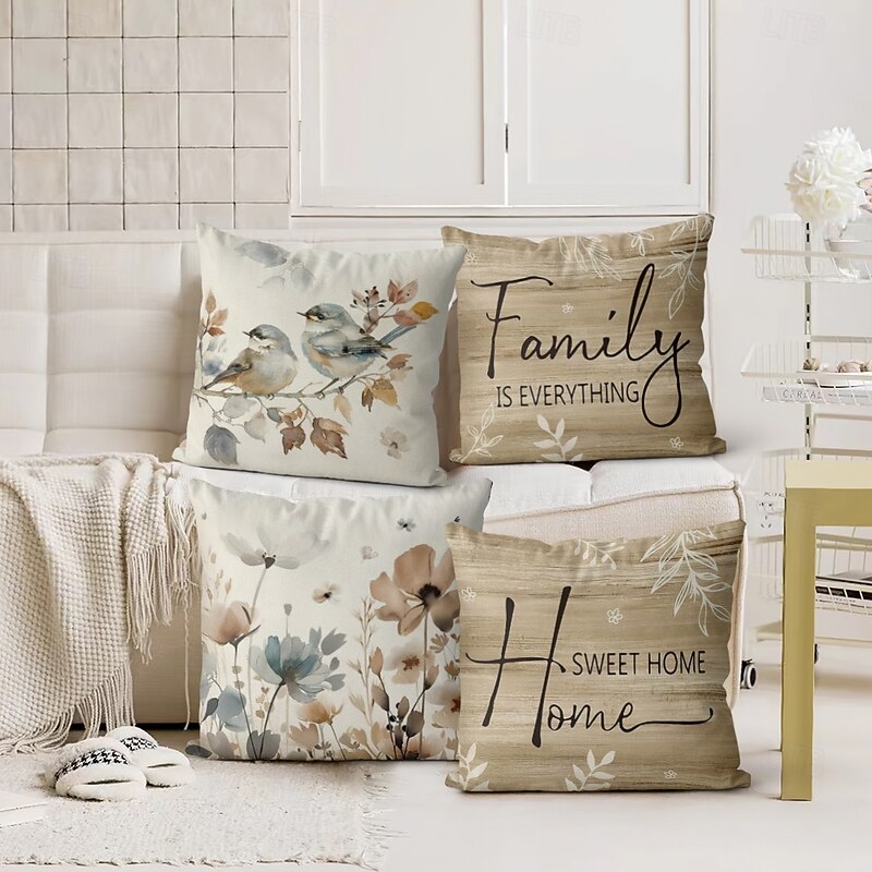 Vintage Floral Decorative Toss Pillows Cover 4PC Soft Square Couch Cushion Case Pillowcase for Bedroom Livingroom Sofa Chair2