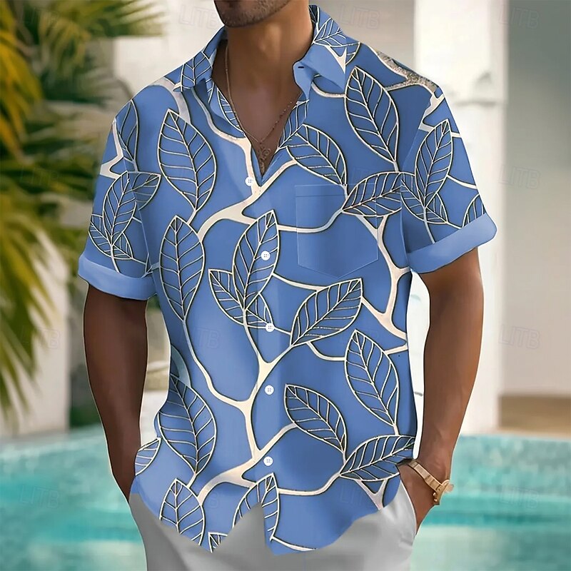 Men's Palm Leaf Tropical Plants Summer Hawaiian Shirt Button Up Shirt Short Sleeve Hawaiian Resort Vacation Holiday Beach Wear Summer Spring Turndown Collared Shirts Front One Pocket Yellow Blue4