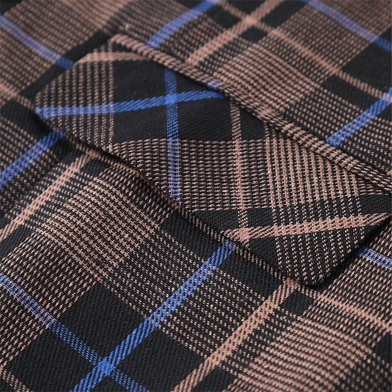 Men's Vest Waistcoat Gilet Vacation Party Business Fashion Casual Spring &  Fall Buttons Pocket Polyester Comfortable Plaid Double Breasted Lapel Regular Fit Light Coffee Black Dark Gray Coffee Vest4