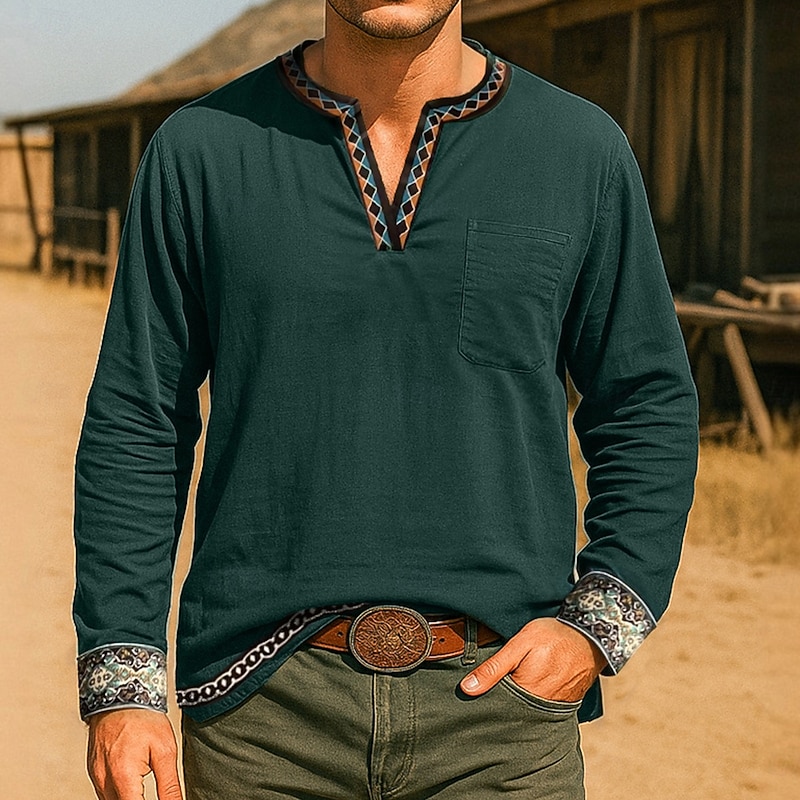 Men's Shirt Linen Shirt Summer Shirt Beach Shirt Solid Color Vacation Casual Green Long Sleeve Clothing Apparel2