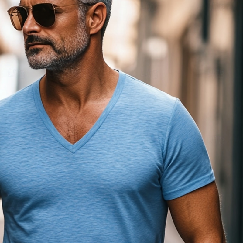 Men's T Shirt Tee Top Bamboo T-shirt Short Sleeve Short Sleeves V Neck Summer Solid Color Plain Fashion Designer Basic V Neck Vacation Street Casual Blue Top Tee for Men4