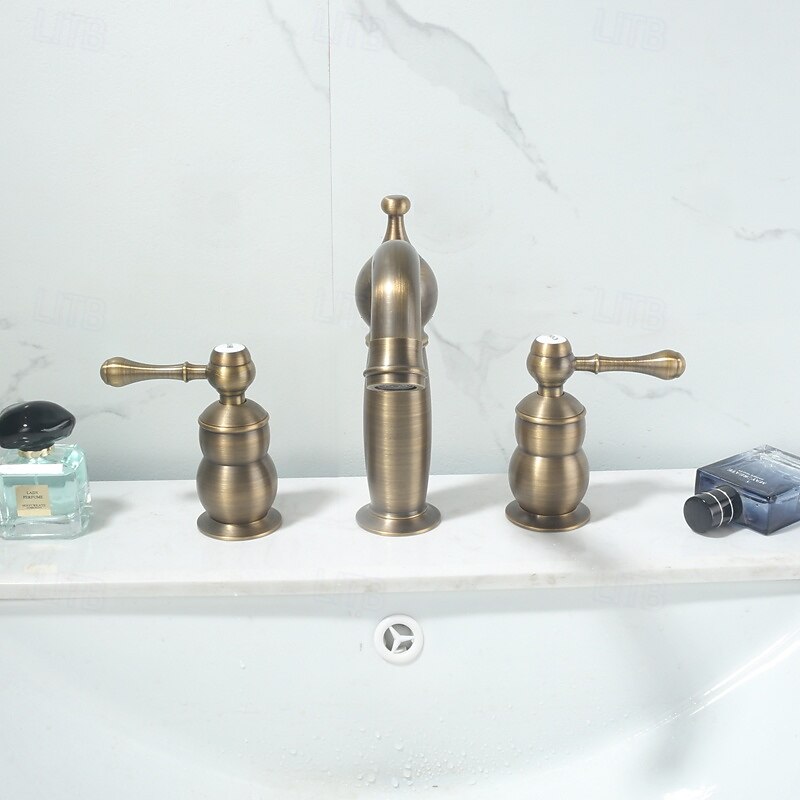 Bathroom Sink Faucet - Widespread Antique Brass / Electroplated Widespread Two Handles Three HolesBath Taps2