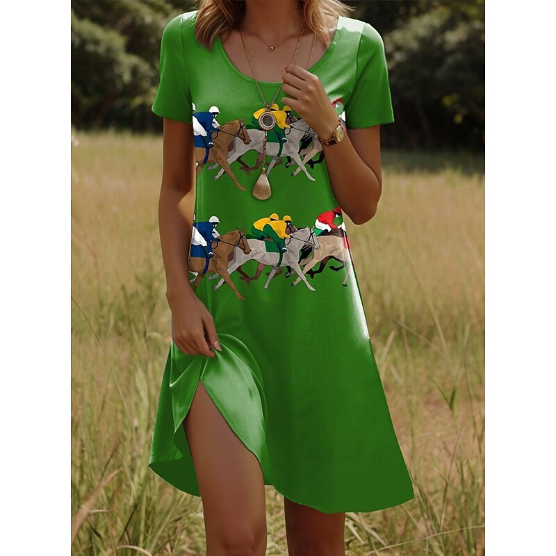 Kentucky Derby Women's Mini Dress A Line Dress T Shirt Dress Tee Dress Summer Dress Casual Daily Regular Fit Graphic Animal Short Sleeve Crew Neck White Summer Spring3