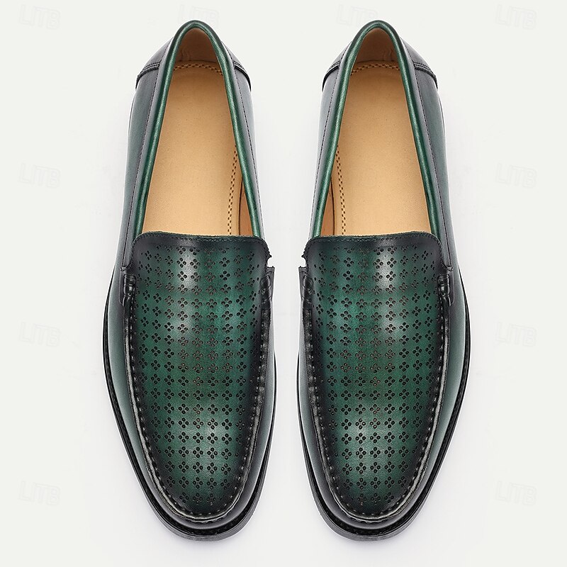 Men's Green Leather Loafers with Perforated Design – Kentucky Derby Shoes for Stylish Casual and Semi-Formal Events4
