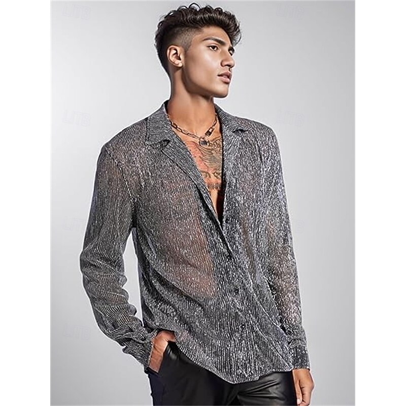 Retro Vintage 1970s Shirt Hippie Disco Shiny Metallic Fancy Dress Men's Halloween Carnival Pride Parade Pride Month Adults' Shirt Spring & Summer2