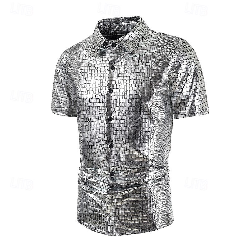 Retro Vintage 1980s T-shirt Shirt Disco Shiny Latex Patent Metallic Fancy Dress Men's Halloween Carnival Pride Parade Pride Month Adults' Shirt Summer2