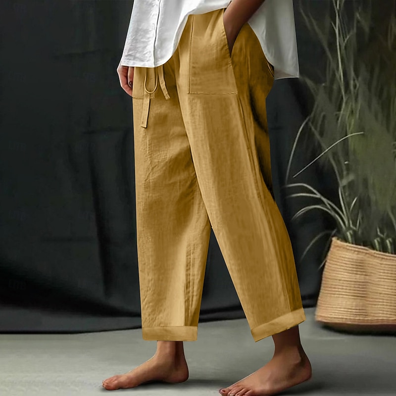 Women's EU / US Size Beach Shorts Comfort Full Length Natural Solid Color Casual Daily Deep Green Dark Brown Black 3# White Spring, Fall, Winter, Summer Loose Fit