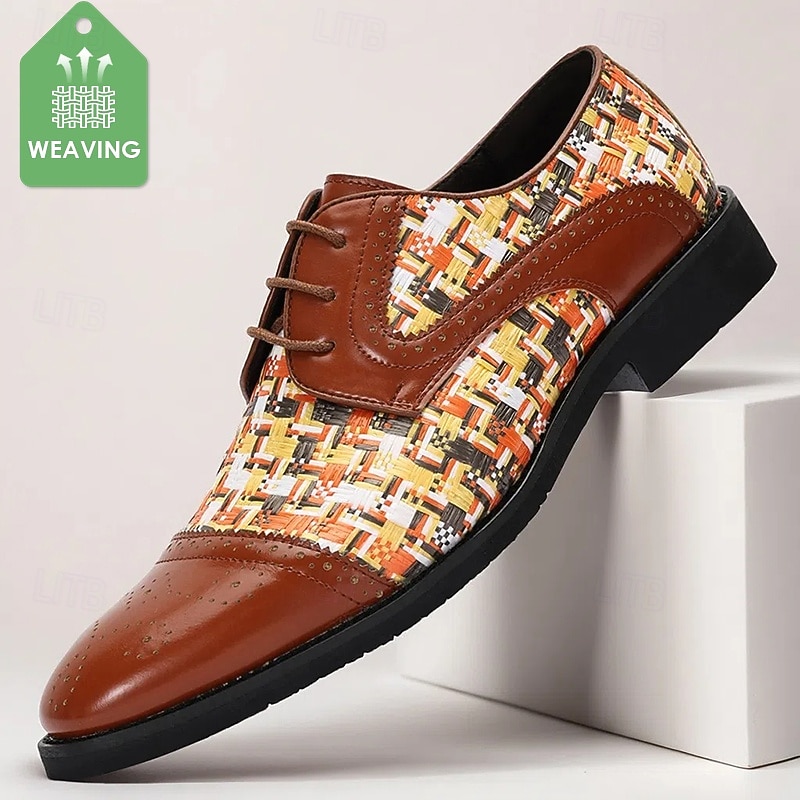 Men's Brown Nylon Woven Faux Leather Shoes – Stylish and Durable with Textile Accents, Perfect for Casual Wear, Office and Semi-Formal Events