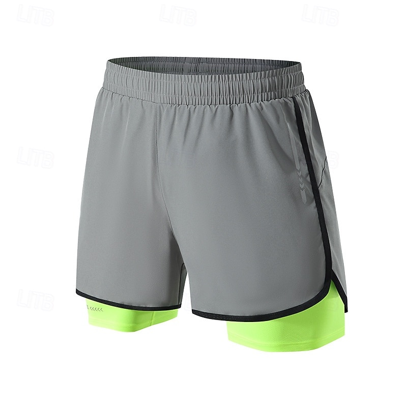 Men's Running Shorts Patchwork Outdoor Regular Fit Quick Dry Breathable Shorts Elastic Waist 2 in 1 Blue Grey Hunting Climbing Camping / Hiking / Caving M L XL XXL2