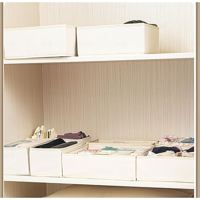 4 Pack Sock Underwear Drawer Organizer, Premium Washable Cotton Linen Storage Bins, Underwear and Bra Organizer, Drawer Storage Set for Clothes and Accessories4