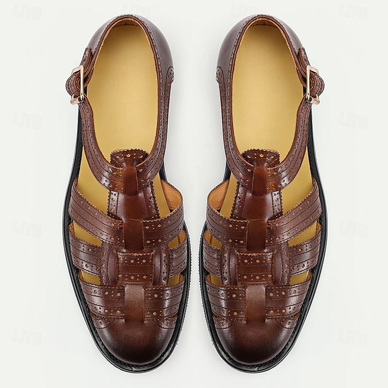 Men's Brown Genuine Leather Fisherman Sandals – Vintage Summer Dress Shoes for Outdoor Events, Beach Weddings and Casual Gatherings4