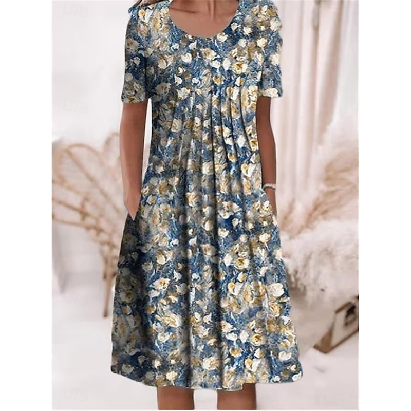 Women's Midi Dress Casual Dress Summer Dress Fashion Modern Daily Beach Weekend Regular Fit Floral Short Sleeve Crew Neck White Red Navy Blue Royal Blue Summer