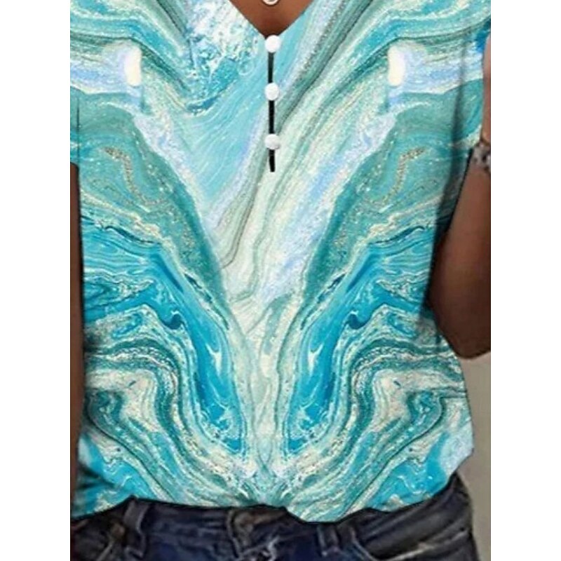 Women's Blouse Floral Marble Bohemia Vintage Casual Short Sleeve V Neck Regular Tops Daily Buttons Print Red Blue Orange Gray Summer3