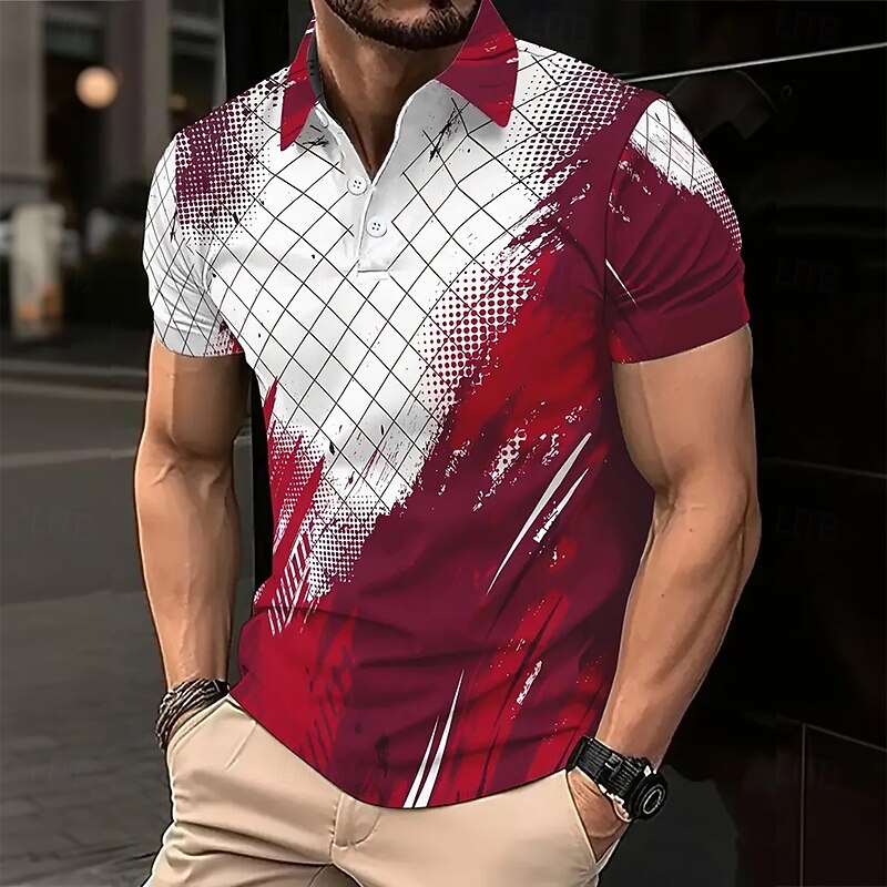 Men's Abstract Line Polo Short Sleeve Polo Shirts Collared Shirts Business Casual Outdoor Athleisure Daily Wear 3D Print Summer Red Blue Gray4