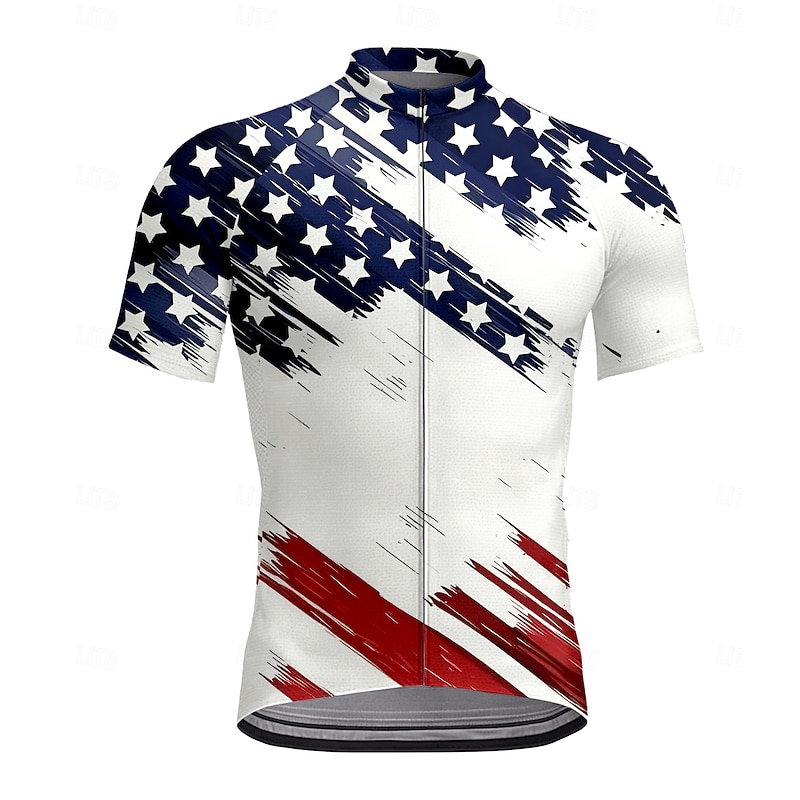 Men's Cycling Jersey Graphic National Flag Short Sleeve Bike Tee Tshirt Top with 3 Rear Pockets UV Resistant Quick Dry Front Zipper Reflective Strips Sports Red Clothing Apparel