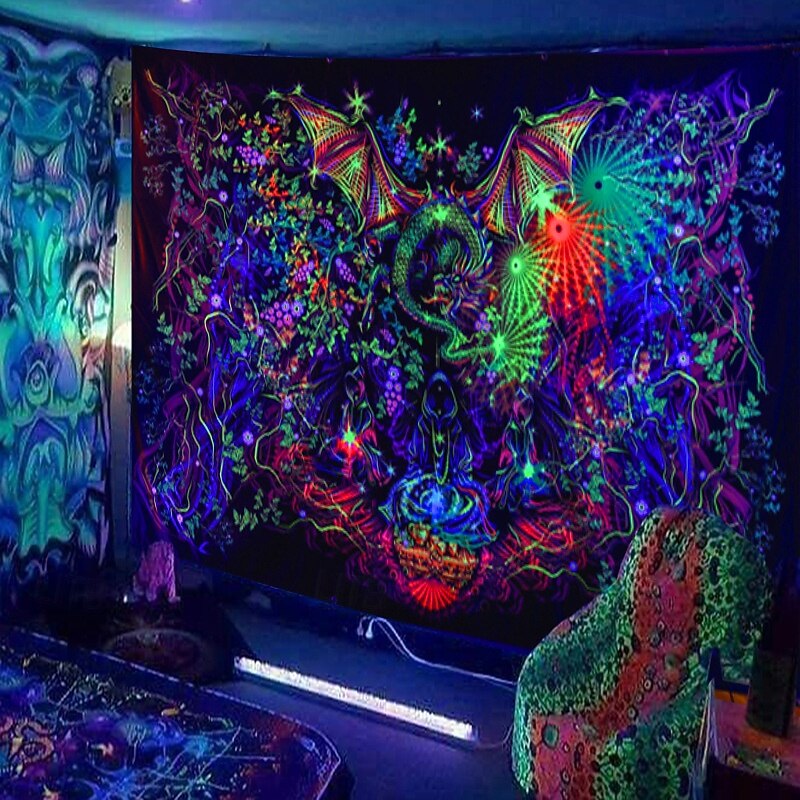 Fluorescent Tapestry Skull Mushroom Psychedelic Black Light Tapestry Dormitory Living Room Art Decoration Hanging Cloth2
