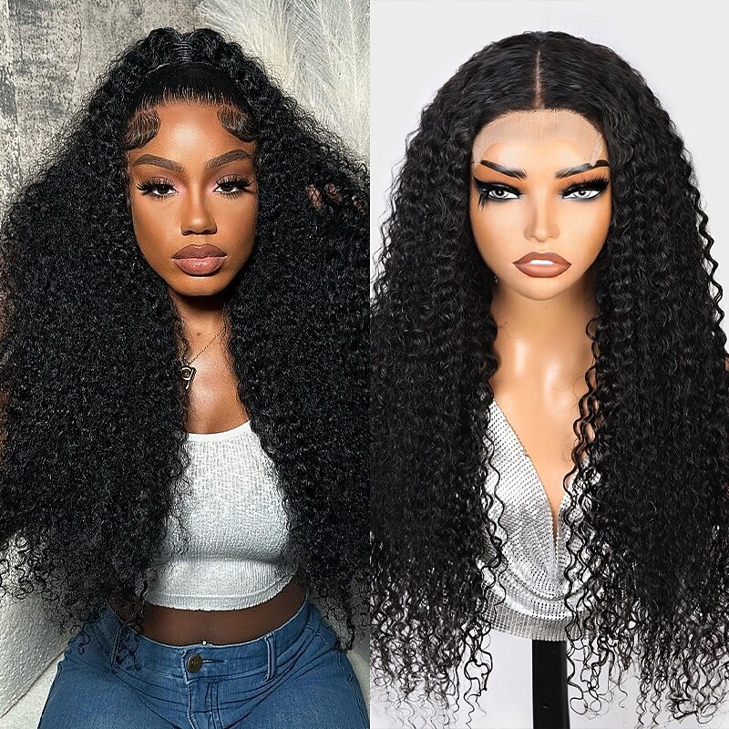 Natural Color Transparent Human Hair Lace Wig  6x6  Curly Wave 180% Density For Black Women