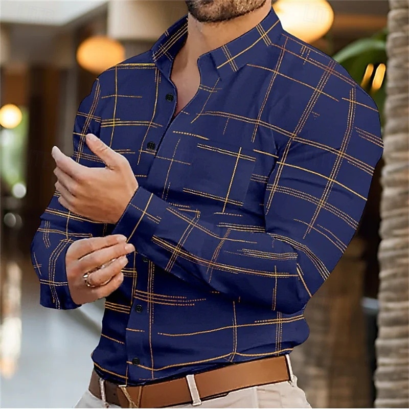 Men's Shirt Summer Shirt Casual Shirt Beach Shirt Button Up Shirt Black White Wine Royal Blue Purple Long Sleeve Printing Lapel Vacation Hawaiian Clothing Apparel Polyester Fashion Casual Comfortable3