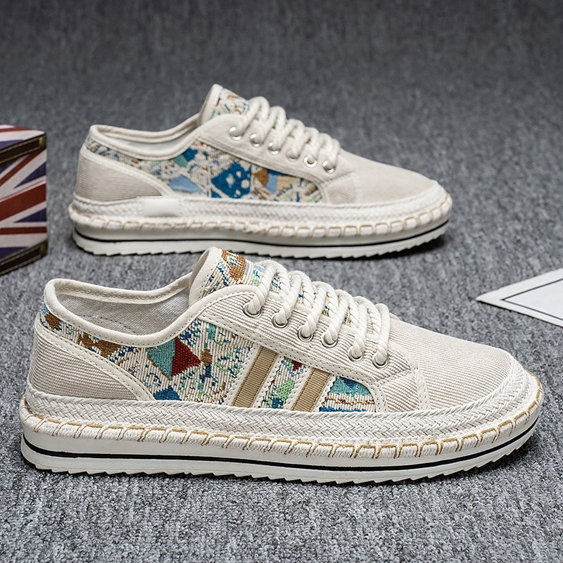 Men's Beige Walking Shoes with Colorful Woven Detailing – Comfortable and Durable Sneakers for Casual and Travel Wear4