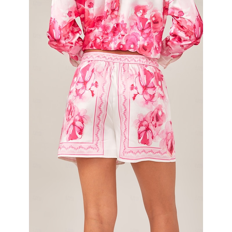 Floral Printed Adjustable Drawstring Casual Shorts2
